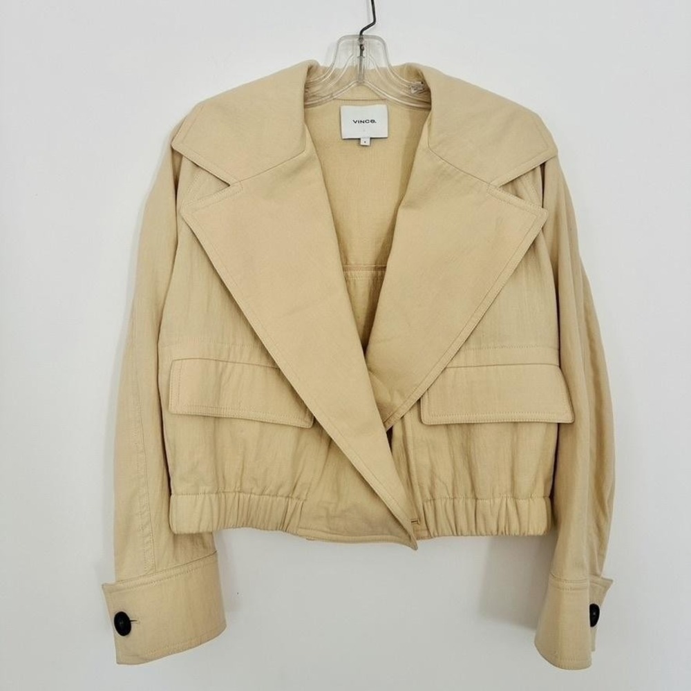 Vince Cropped Bomber Jacket S Yellow Cotton Oversized Lapel Blazer Elastic Hem